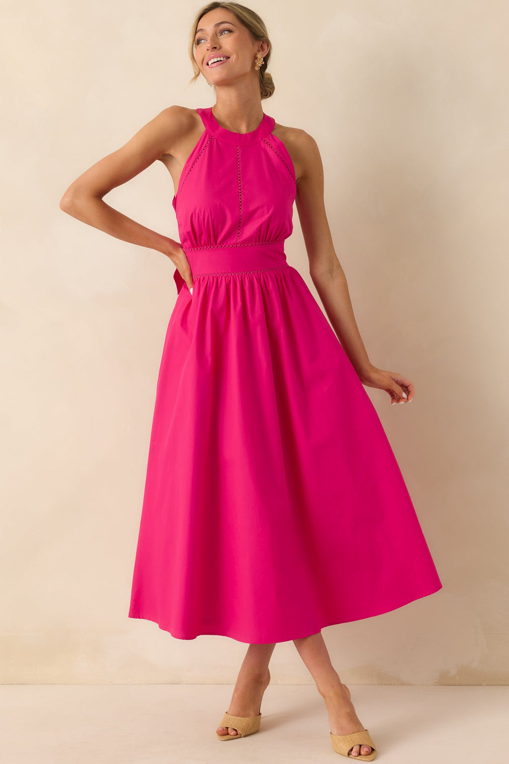 Going The Right Way Fuchsia Pink Cotton Halter Maxi Dress