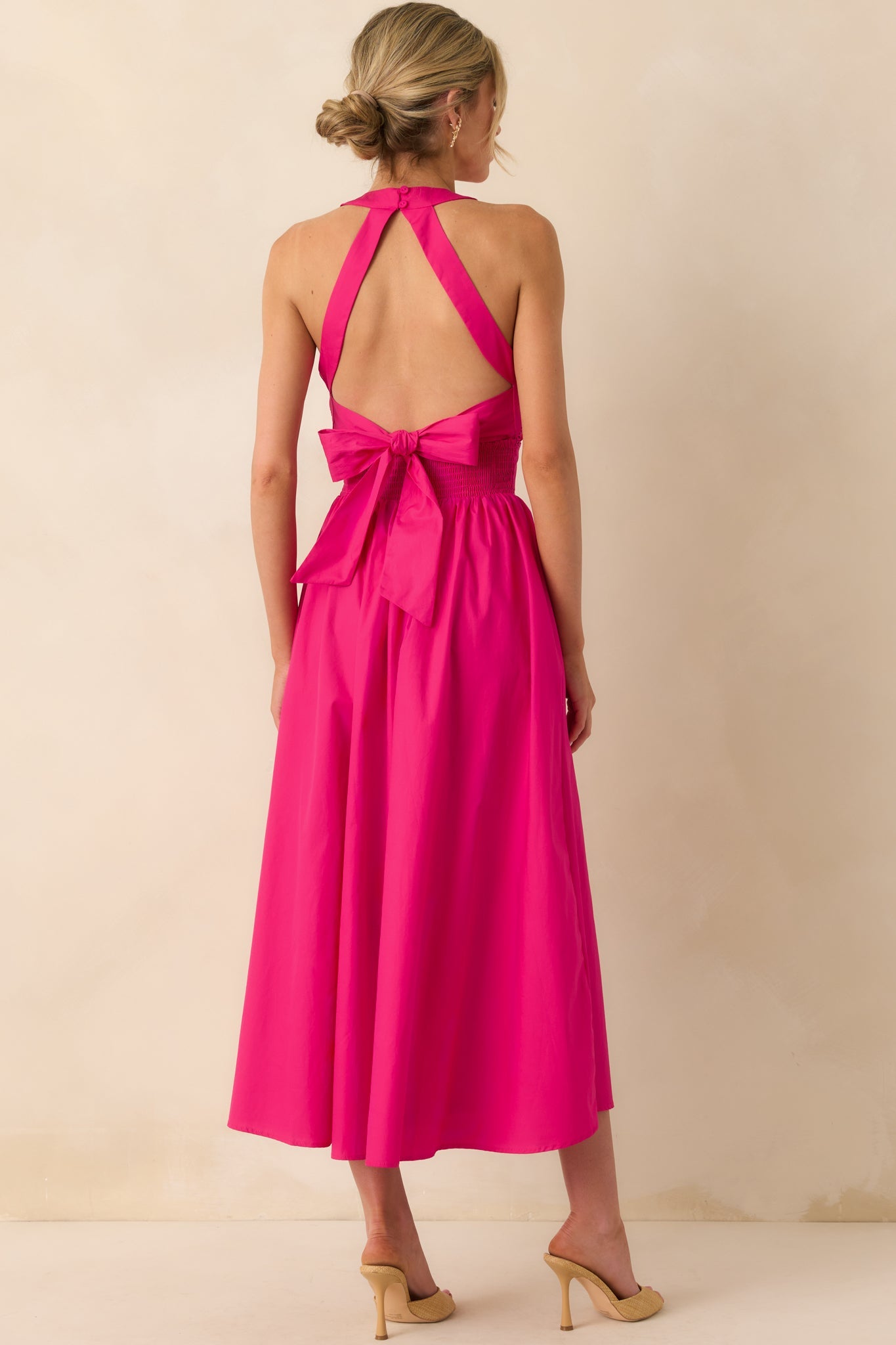 Going The Right Way Fuchsia Pink Cotton Halter Maxi Dress