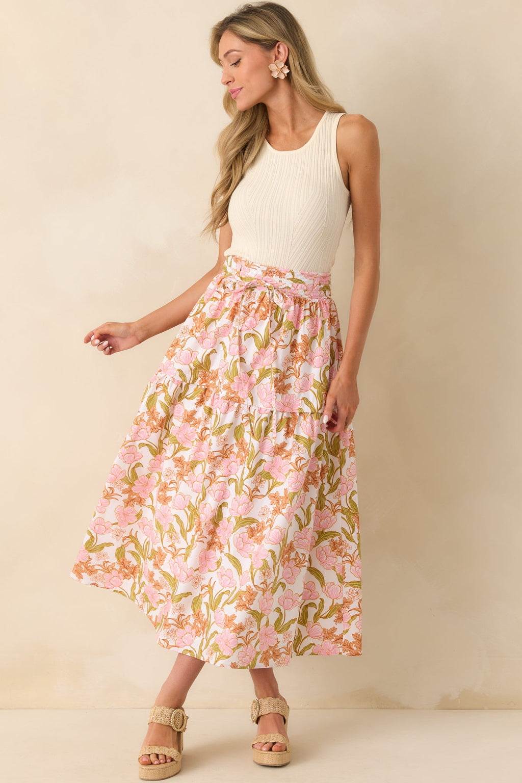 Everything I Ever Wanted Pink Floral Print Cotton Maxi Skirt