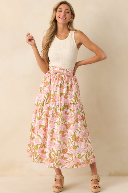 Everything I Ever Wanted Pink Floral Print Cotton Maxi Skirt