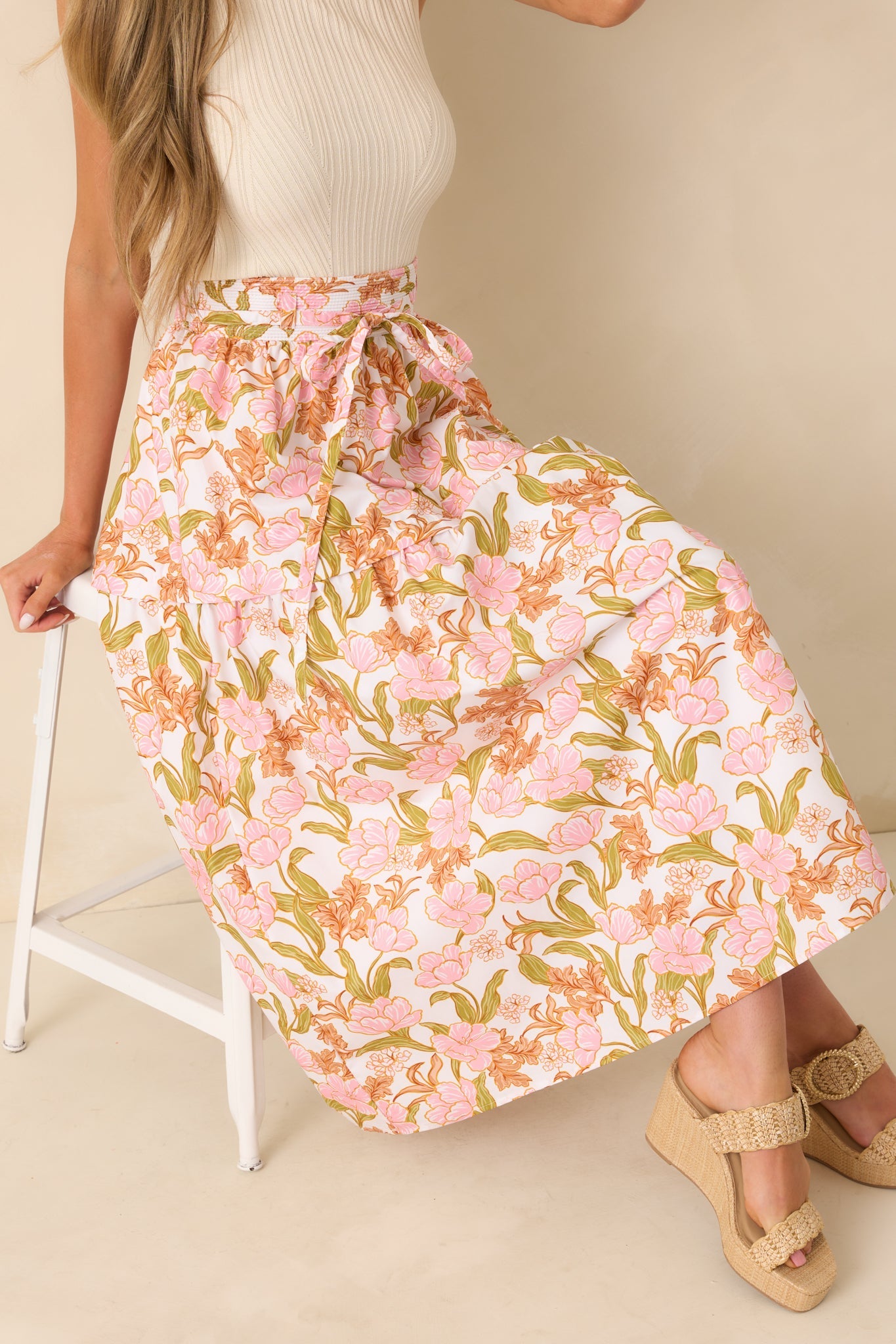 Everything I Ever Wanted Pink Floral Print Cotton Maxi Skirt