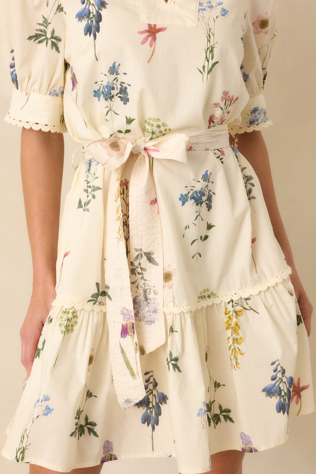 Everything Is Just Right Ivory Floral Print Cotton Mini Dress