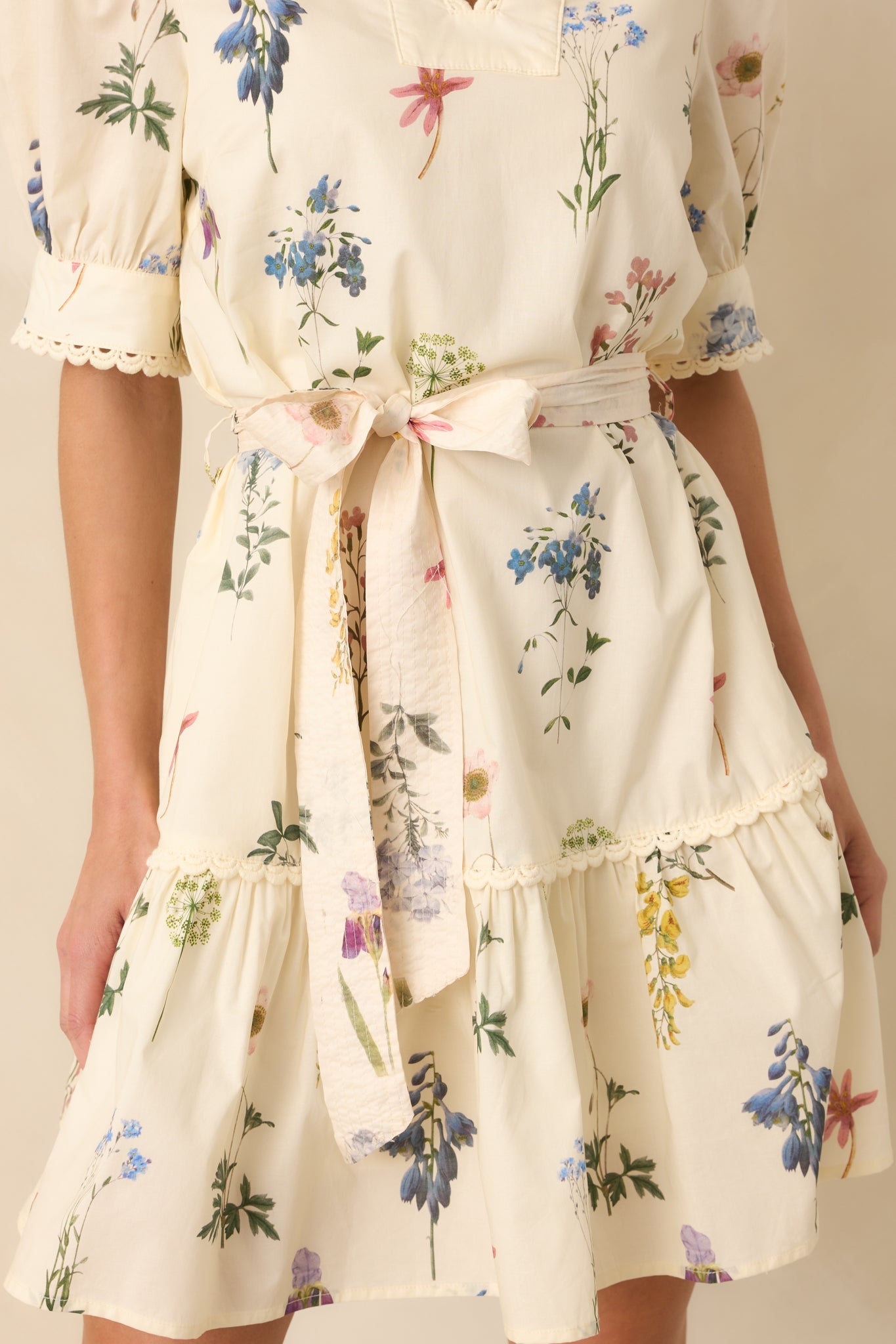 Everything Is Just Right Ivory Floral Print Cotton Mini Dress