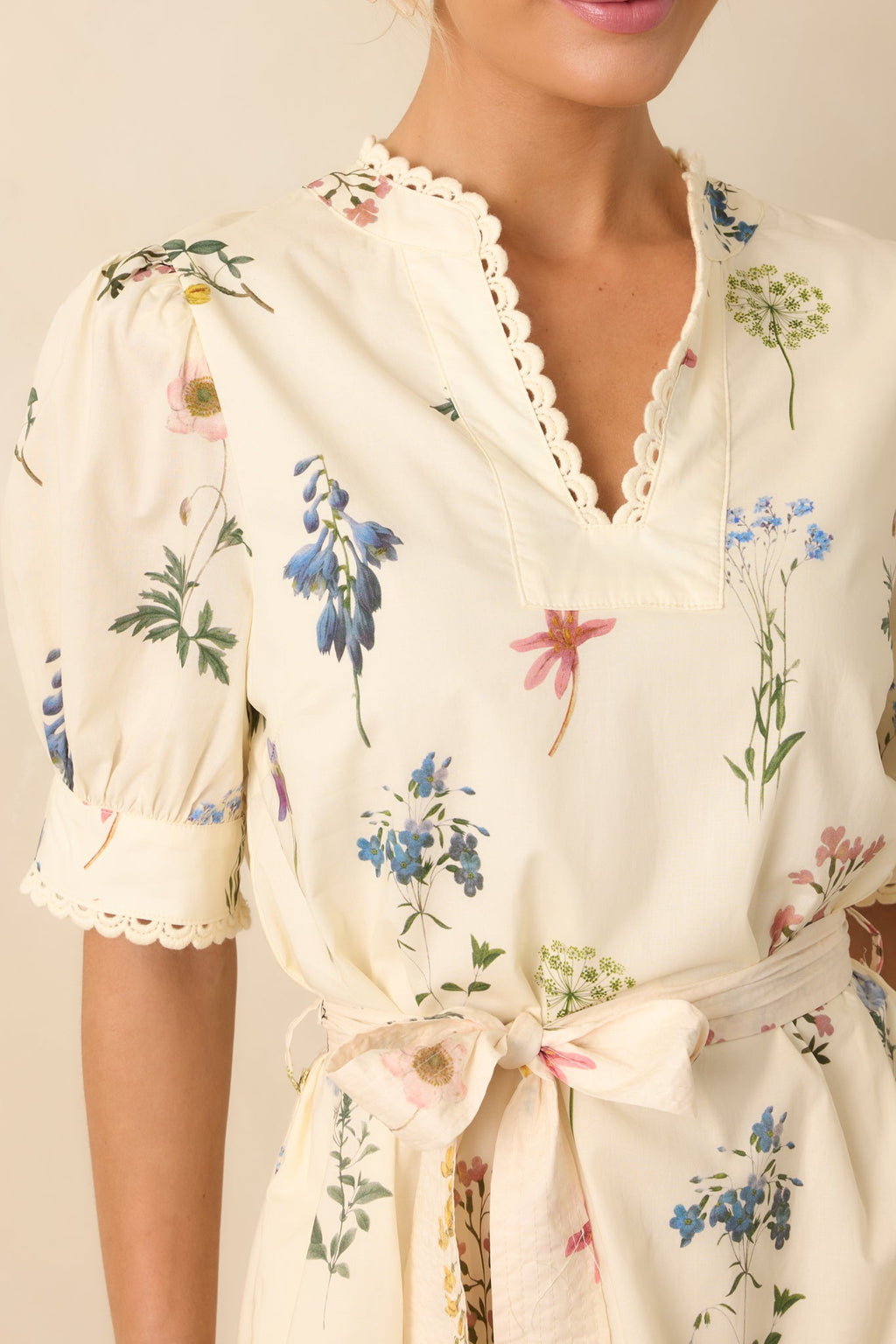 Everything Is Just Right Ivory Floral Print Cotton Mini Dress