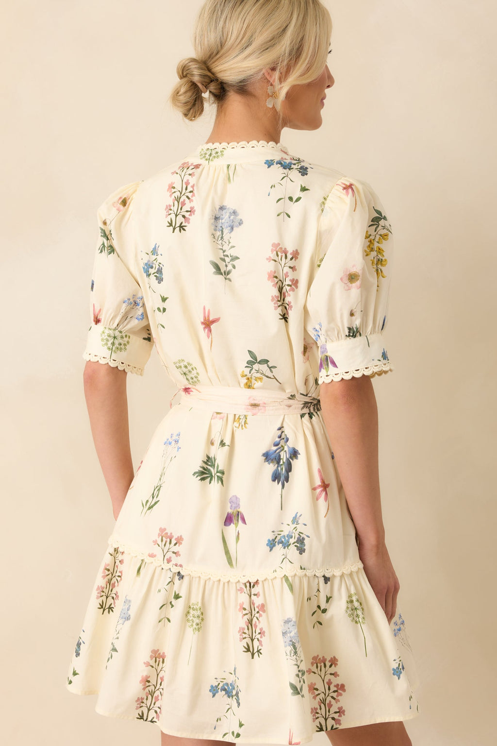 Everything Is Just Right Ivory Floral Print Cotton Mini Dress