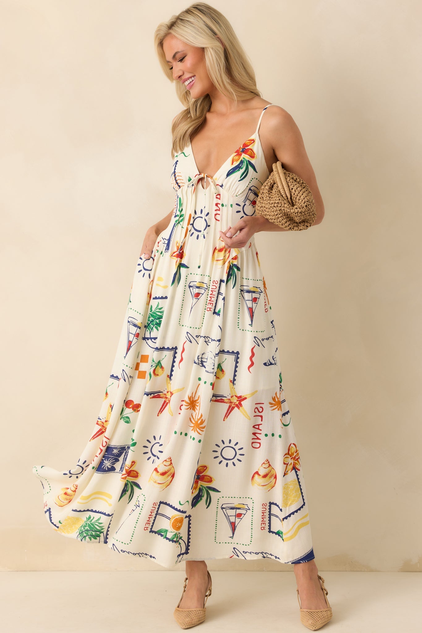 In The Back Of My Mind Ivory Patchwork Print Rayon Maxi Dress