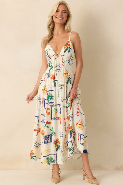In The Back Of My Mind Ivory Patchwork Print Rayon Maxi Dress