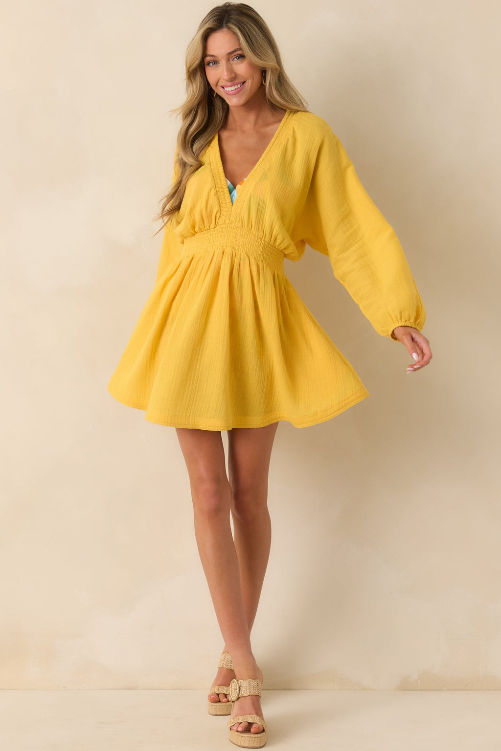 It Always Works Out Yellow Cotton Gauze Cover Up Mini Dress
