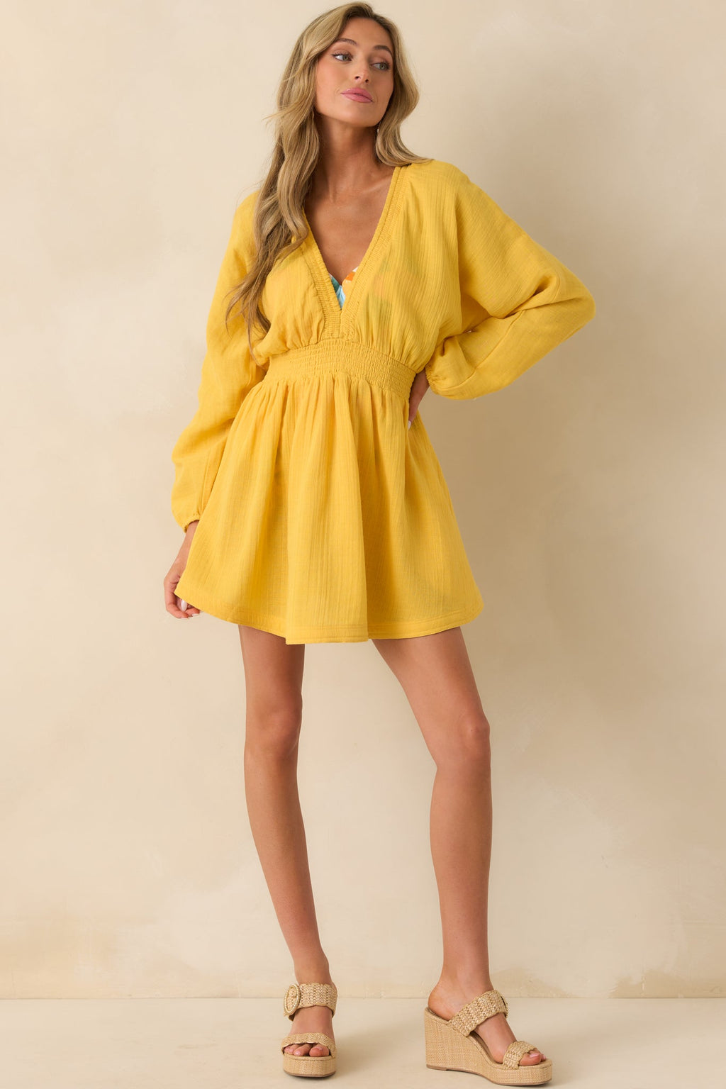 It Always Works Out Yellow Cotton Gauze Cover Up Mini Dress