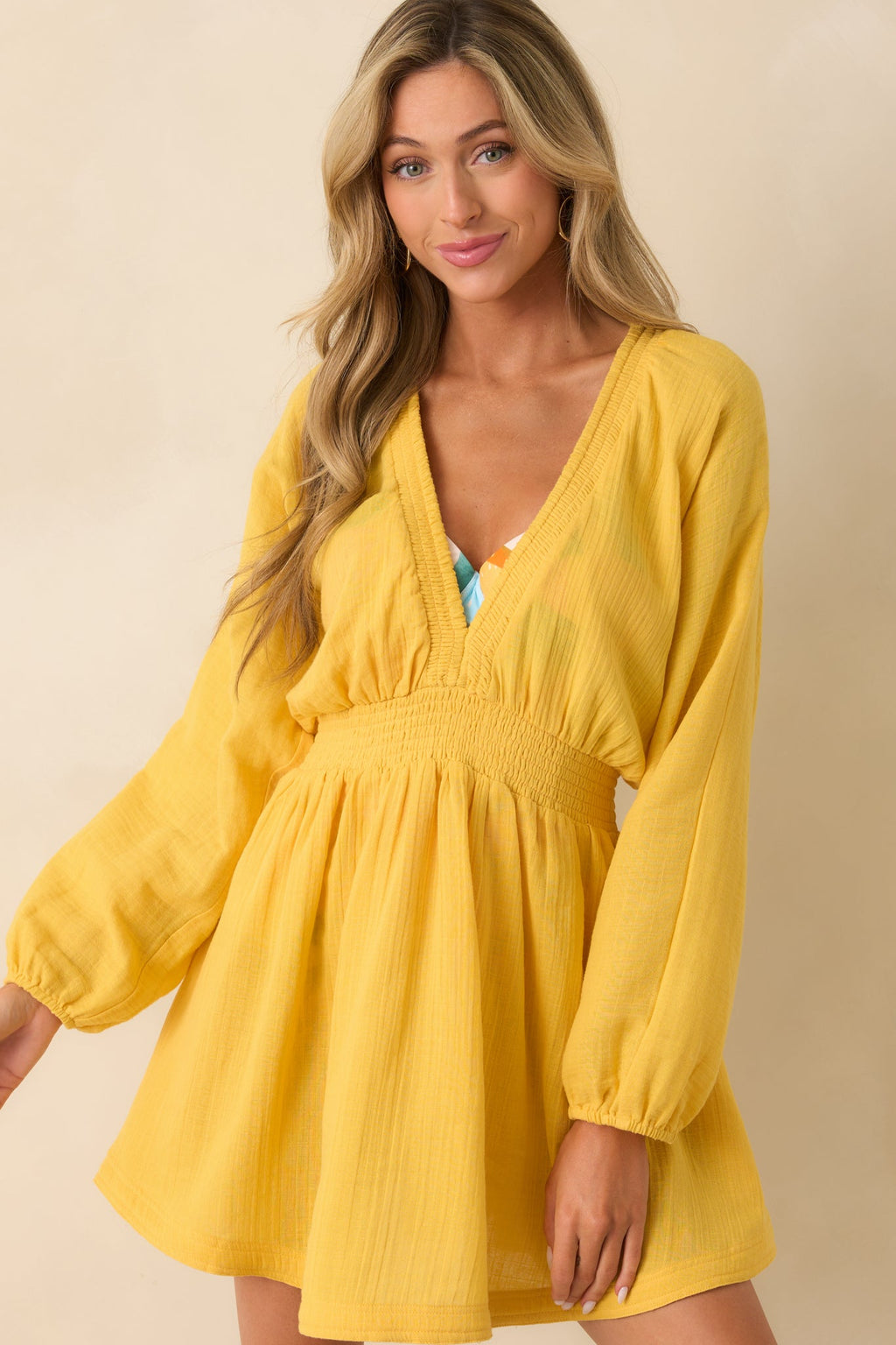 It Always Works Out Yellow Cotton Gauze Cover Up Mini Dress