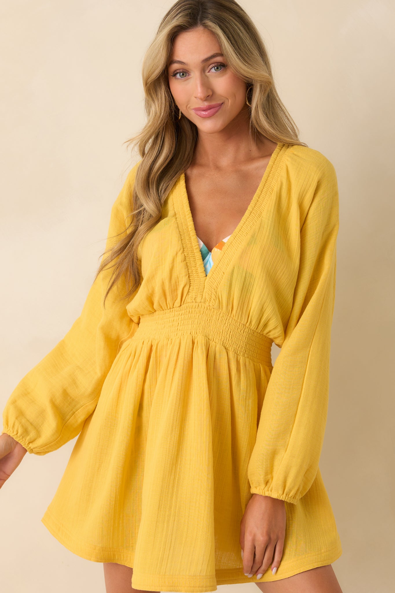 It Always Works Out Yellow Cotton Gauze Cover Up Mini Dress