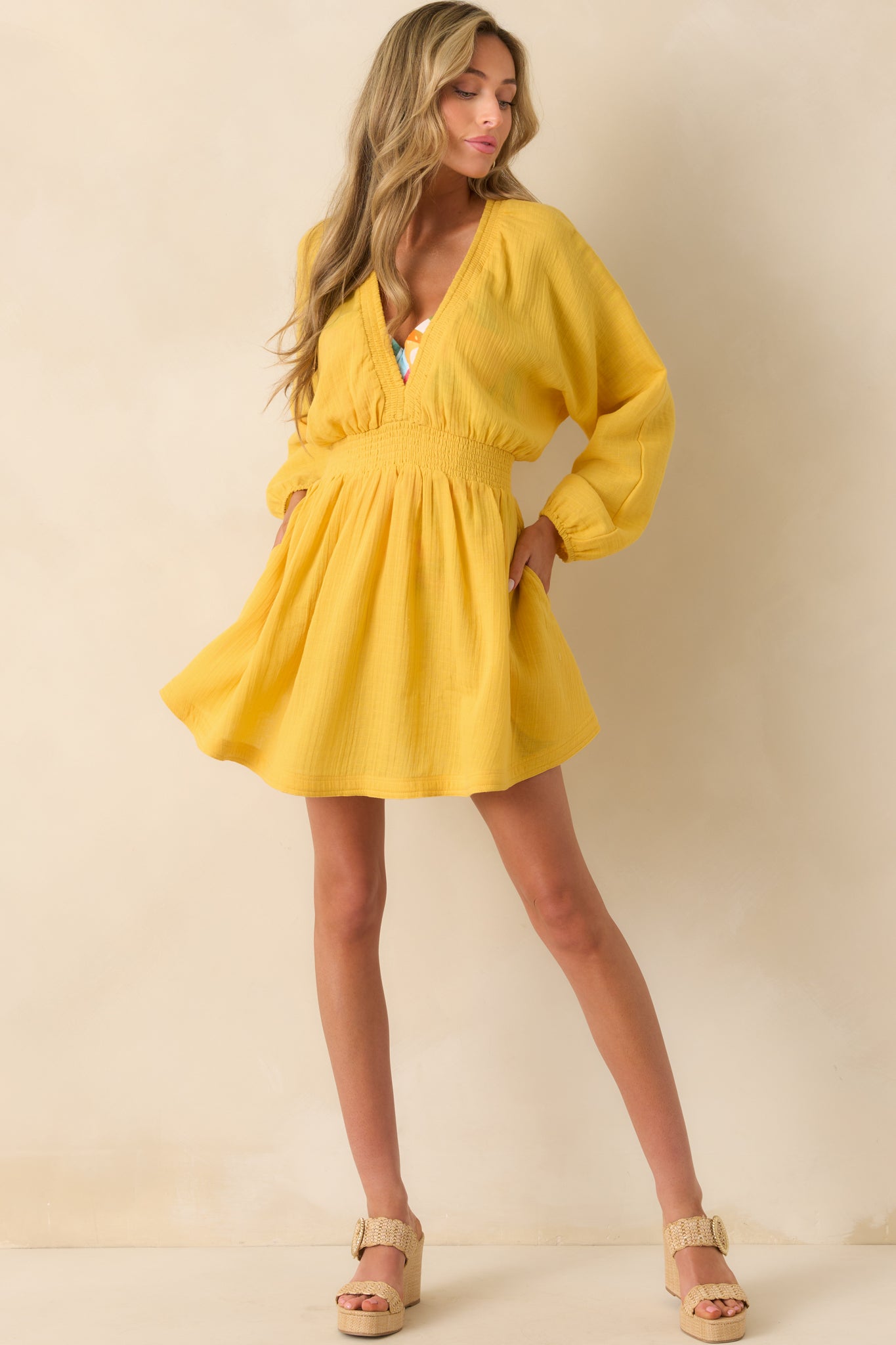 It Always Works Out Yellow Cotton Gauze Cover Up Mini Dress