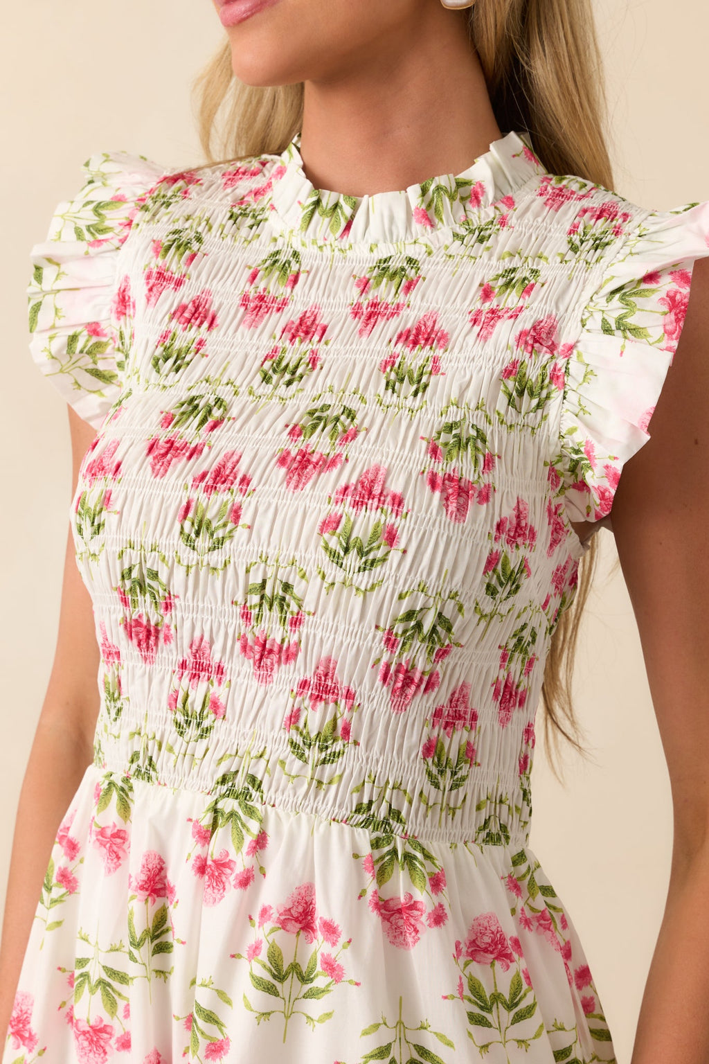 At The Wishing Well Pink Floral Cotton Smocked Maxi Dress