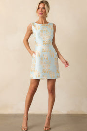 Without Saying A Word Sky Blue Floral Print Jacquard Mini Dress