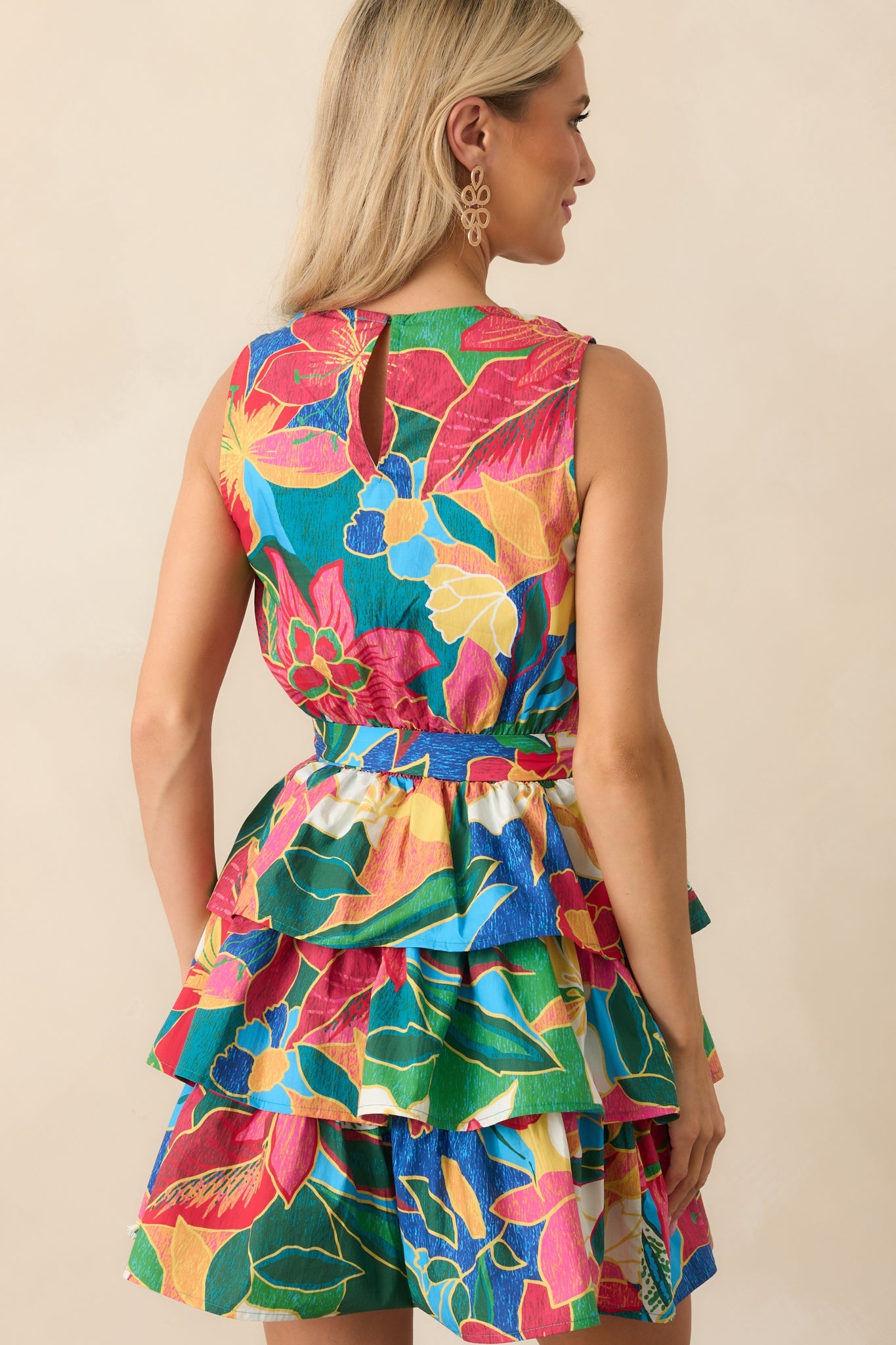 Brighter Than Ever Blue Tropical Print Cotton Mini Dress