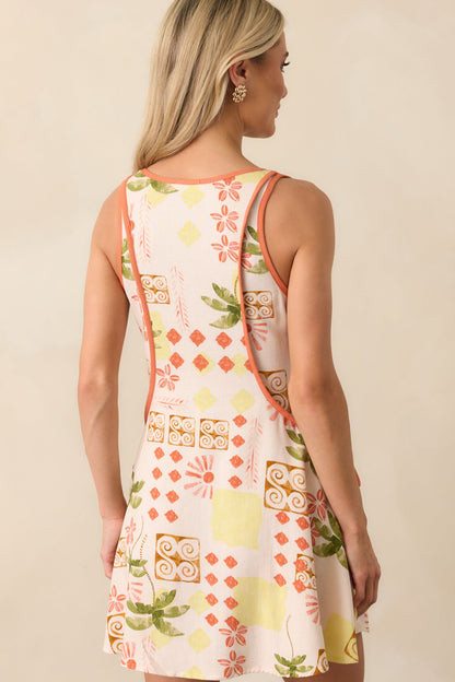 Somewhere To Be Beige Tropical Print Linen Blend Mini Dress