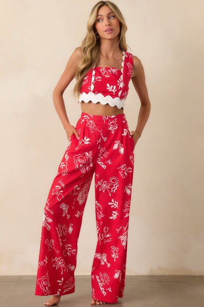 Prosperina Nina Red Mojito Print Wide Leg Pants