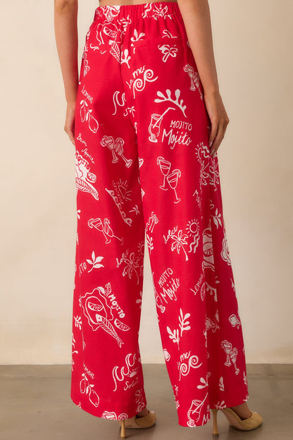 Prosperina Nina Red Mojito Print Wide Leg Pants