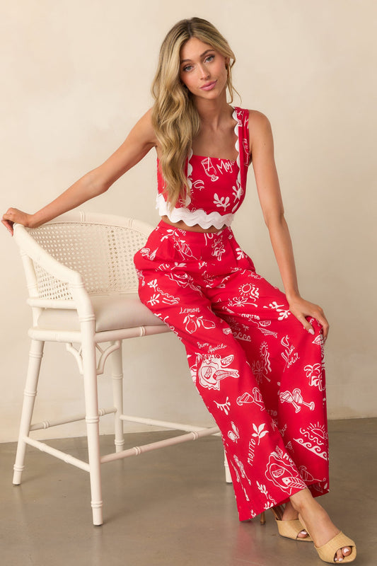 Prosperina Nina Red Mojito Print Wide Leg Pants