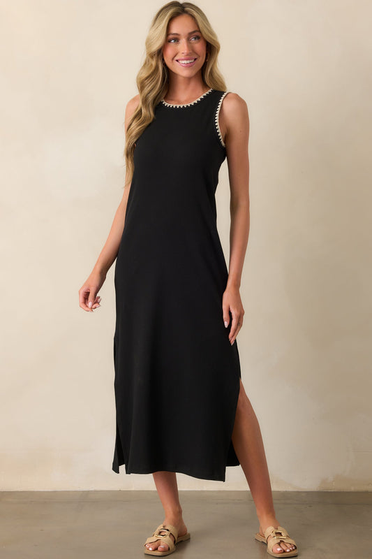 Z Supply Black Cotton Delamer Whipstitch Rib Midi Dress