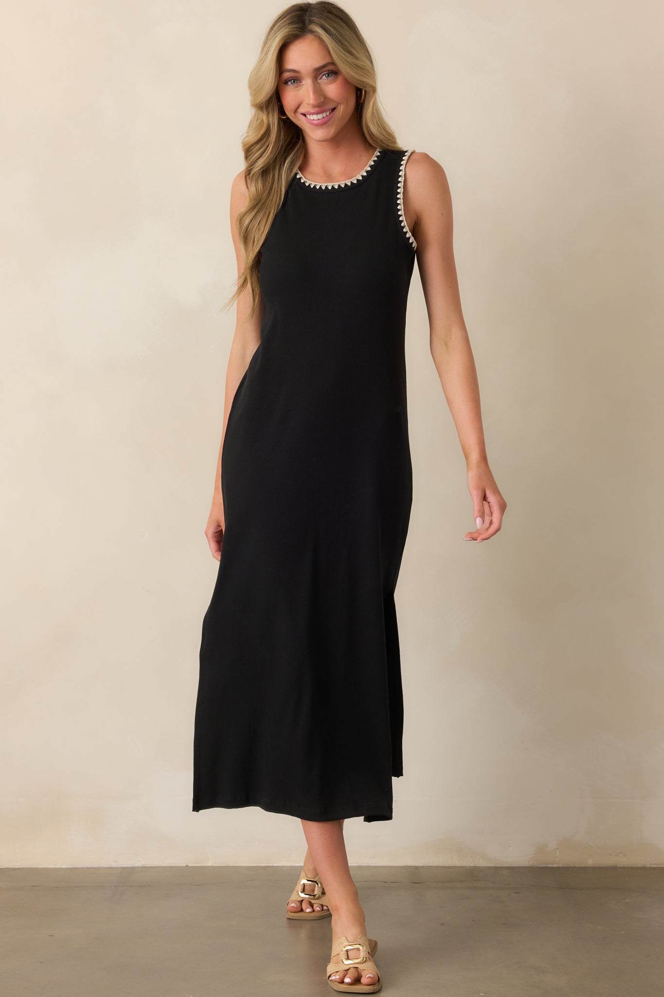 Z Supply Black Cotton Delamer Whipstitch Rib Midi Dress