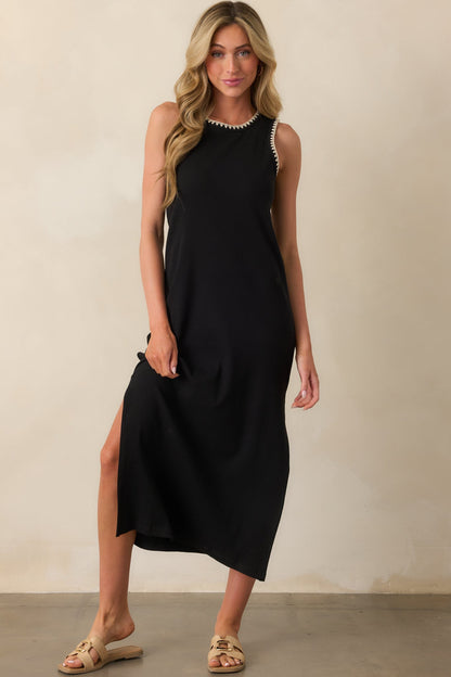 Z Supply Black Cotton Delamer Whipstitch Rib Midi Dress