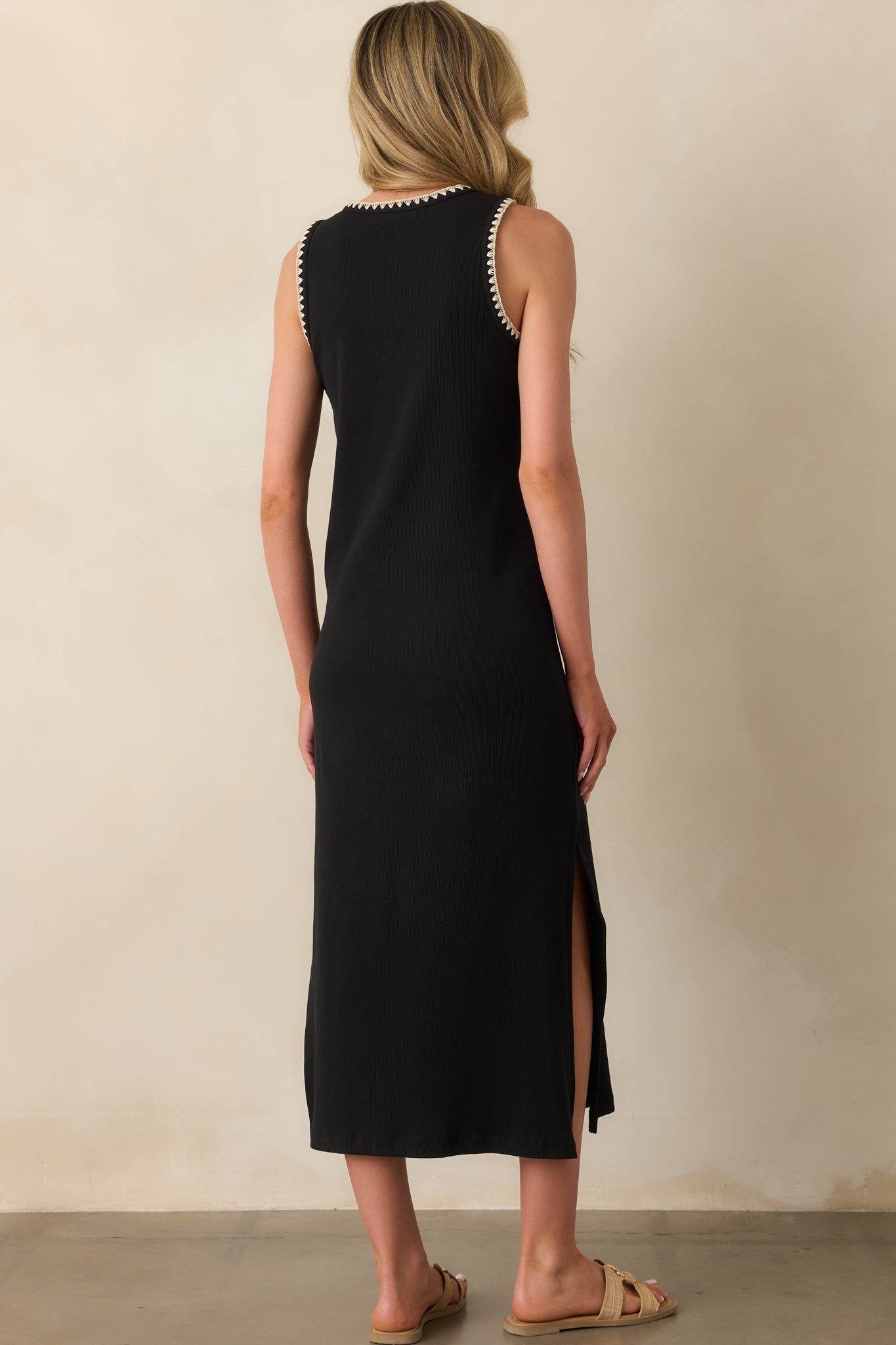 Z Supply Black Cotton Delamer Whipstitch Rib Midi Dress