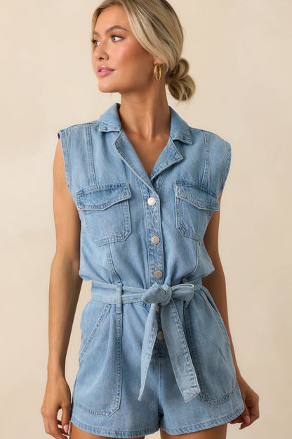 Z Supply Light Wash Cotton Dash Luxe Soft Denim Romper