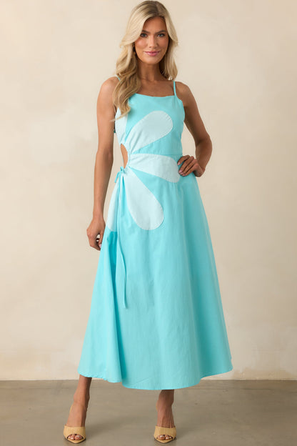 Feeling Like Herself Again Horizon Blue Cotton Sleeveless Maxi Dress