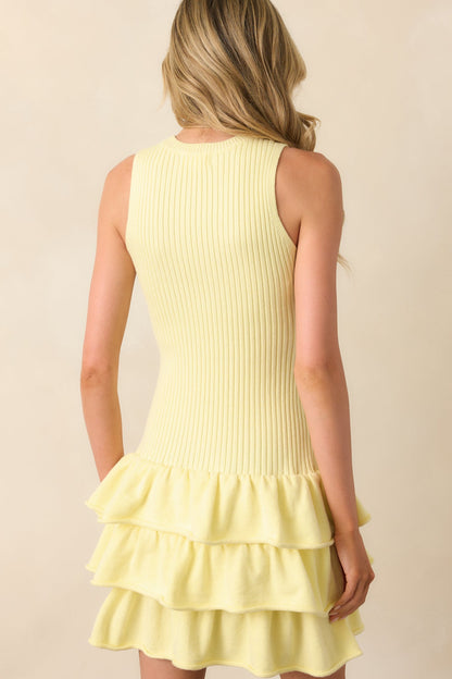 Feels Like A Good Day Butter Yellow Ribbed Drop Waist Mini Dress