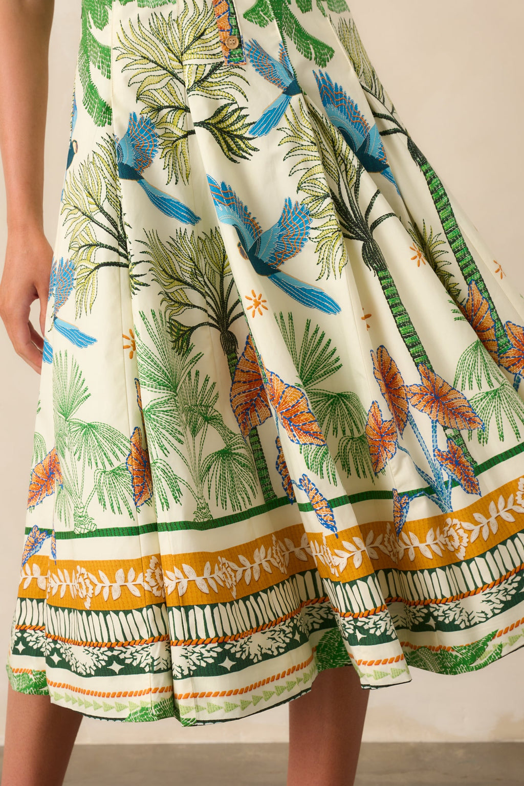 Aylaya Sao Paulo Ivory Tropical Print Cotton Midi Dress