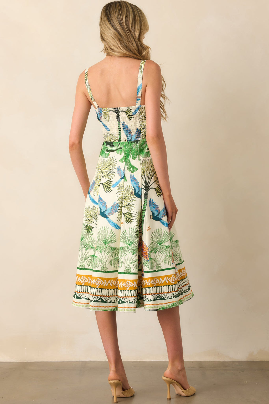 Aylaya Sao Paulo Ivory Tropical Print Cotton Midi Dress