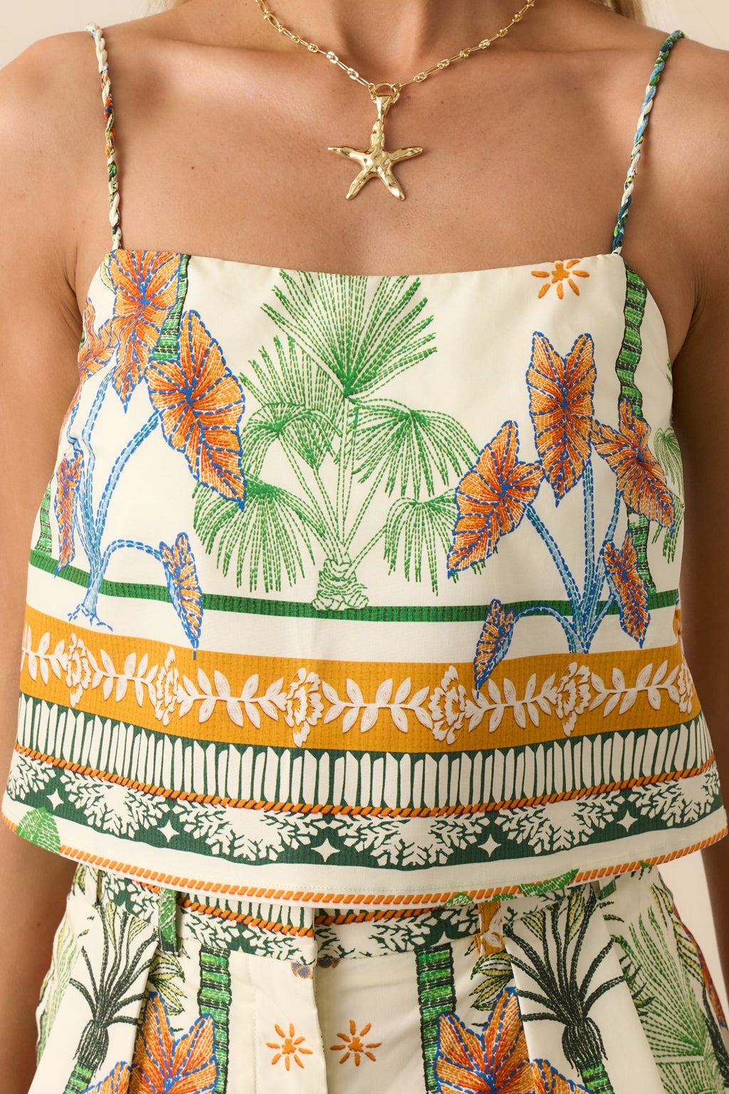Aylaya Sydney Ivory Tropical Print Cotton Crop Top