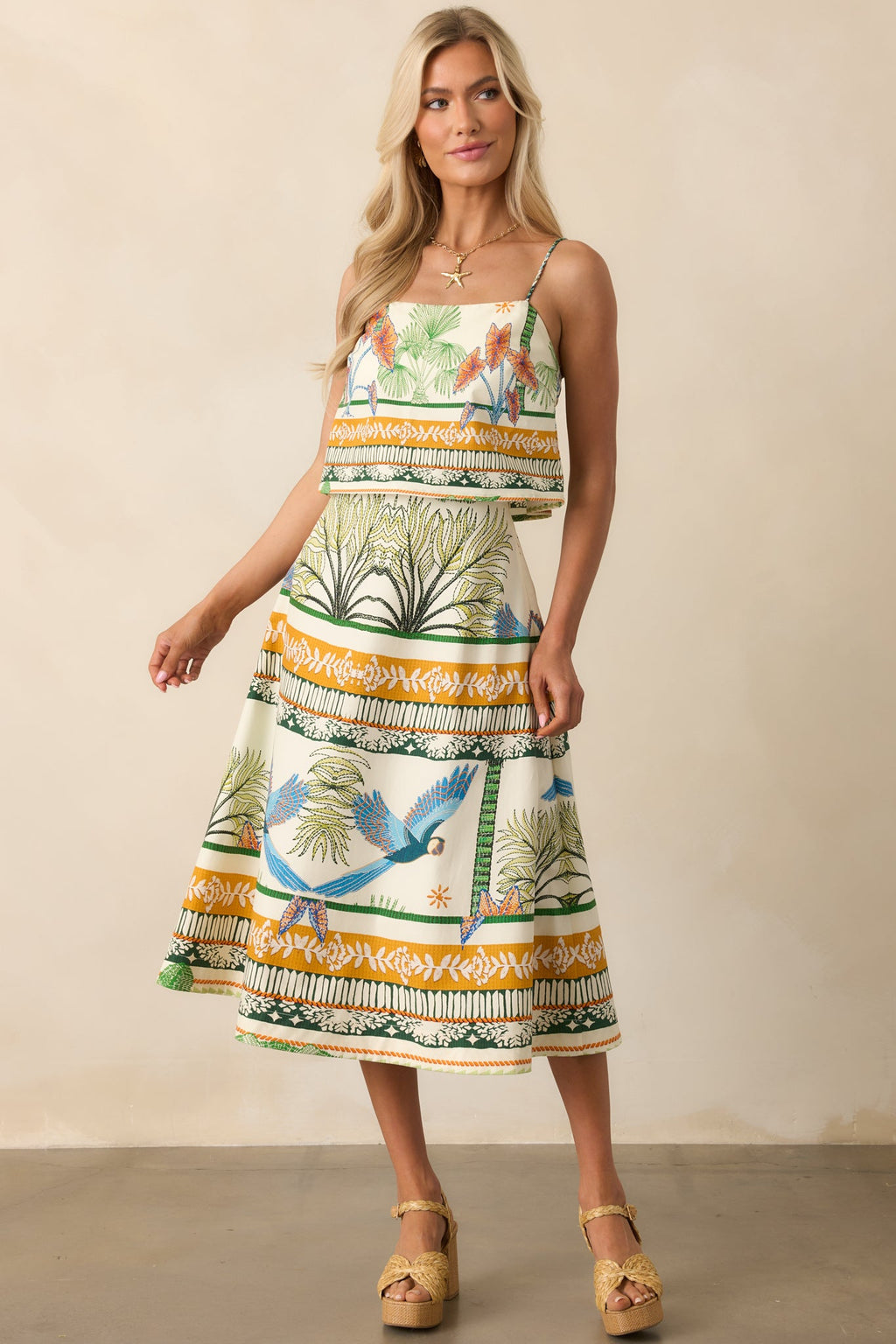 Aylaya Sydney Ivory Tropical Print Cotton Crop Top