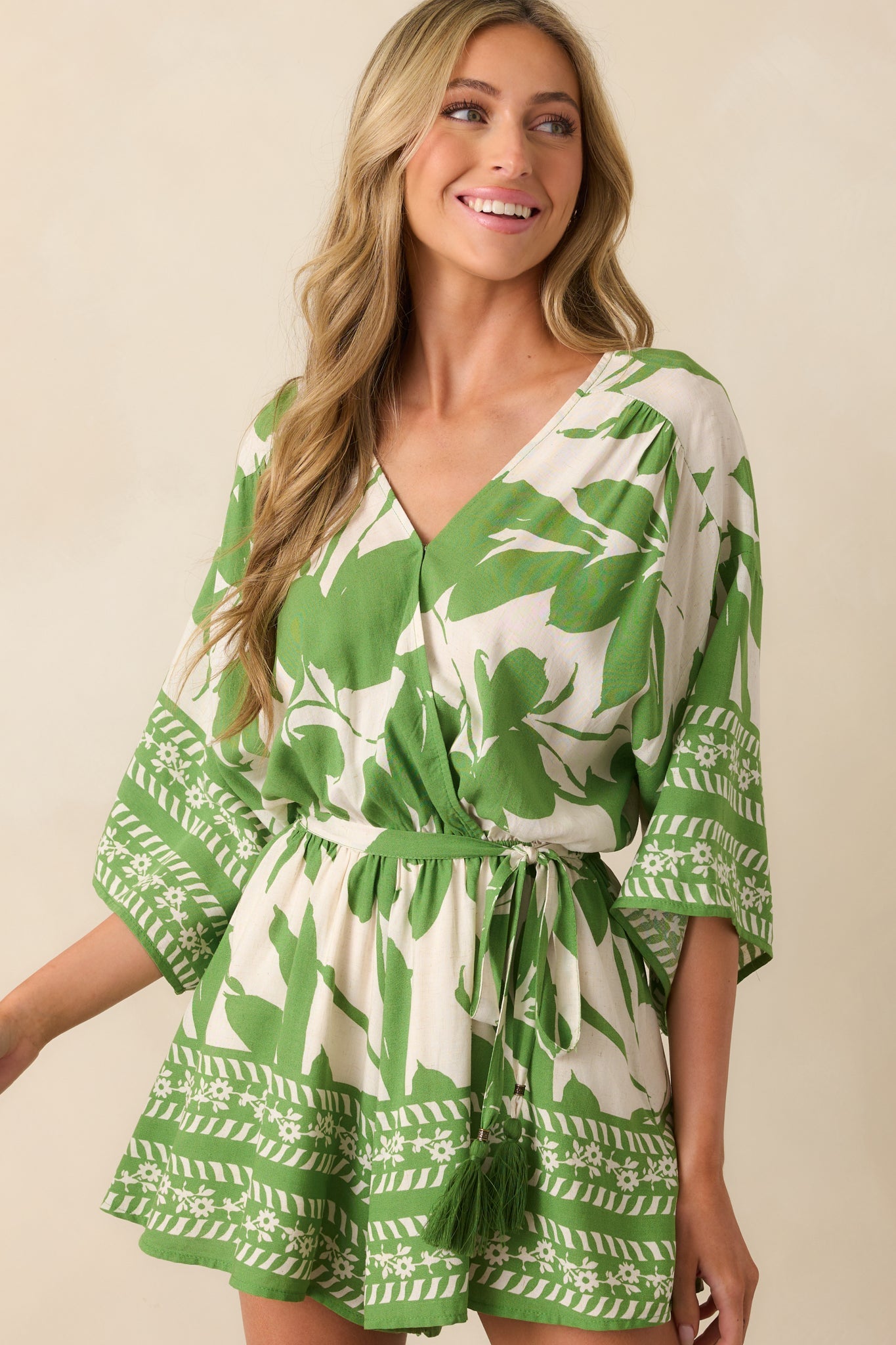 Always Taking It Easy Green Tropical Print Short Sleeve Romper