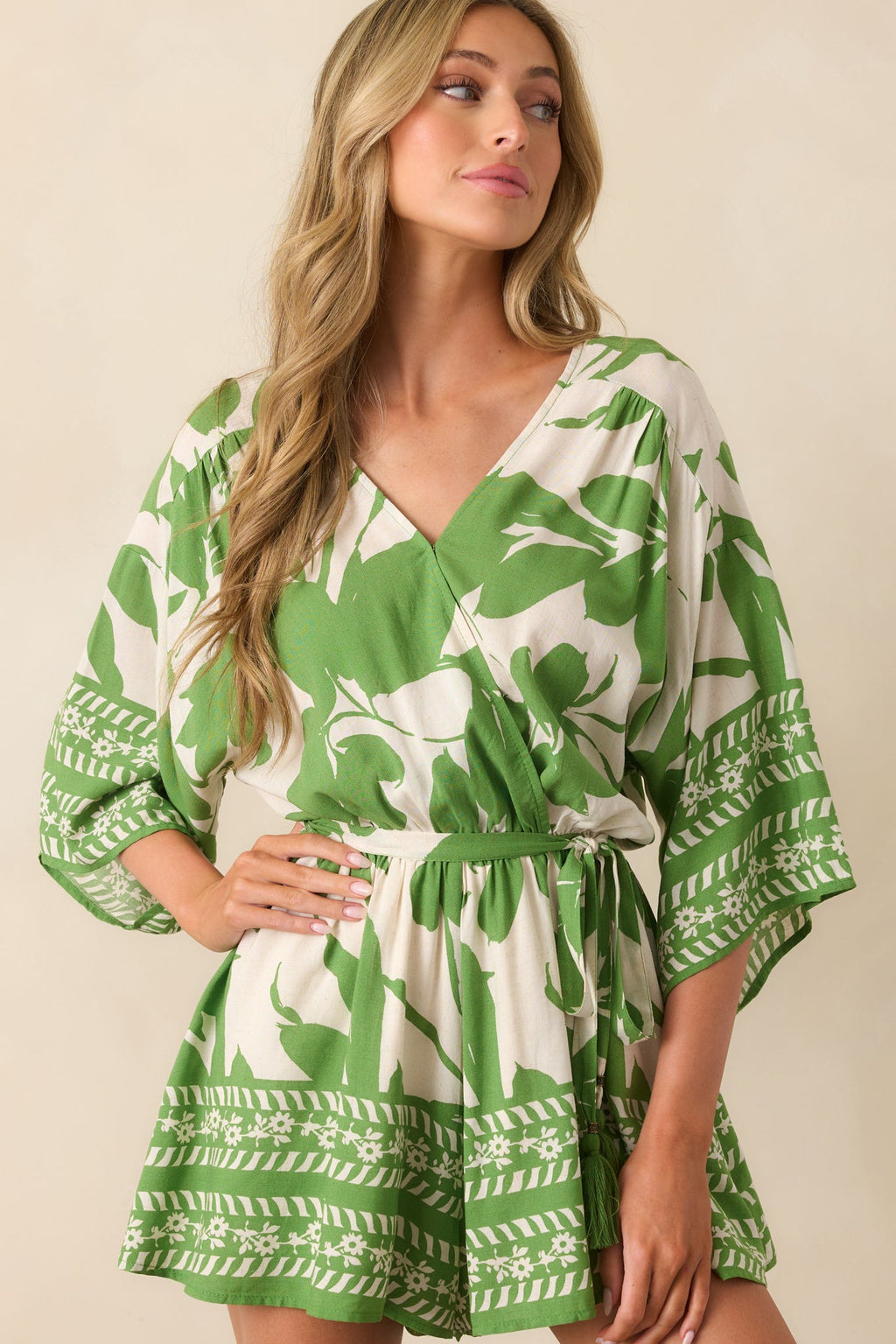 Always Taking It Easy Green Tropical Print Short Sleeve Romper