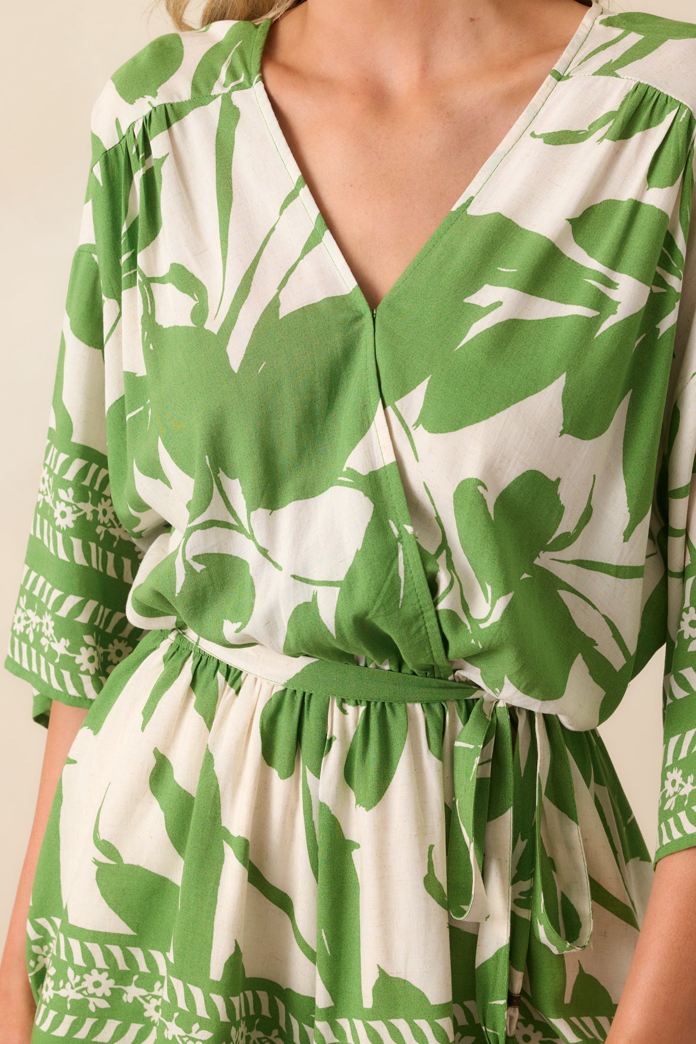 Always Taking It Easy Green Tropical Print Short Sleeve Romper