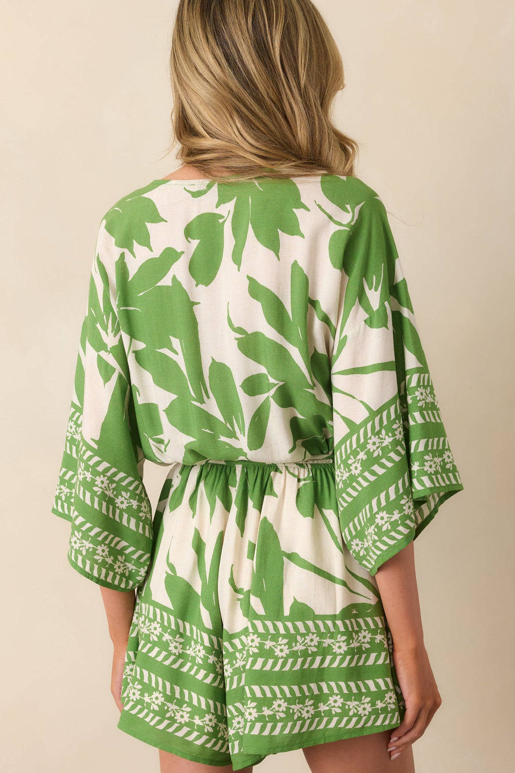 Always Taking It Easy Green Tropical Print Short Sleeve Romper
