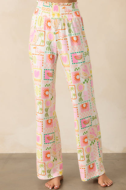 Z Supply White Tropical Print Dawn Smocked Soleil Pants