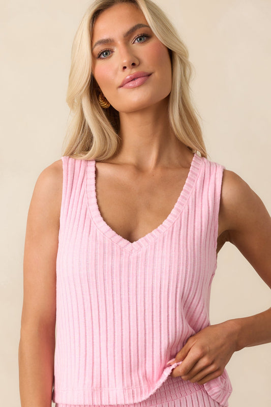 Z Supply Pink Sloane V-Neck Silky Rib Tank