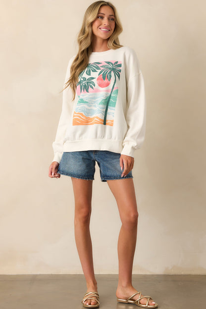 Z Supply Ivory High Tide Sunday Oversized Cotton Sweatshirt