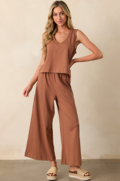 Z Supply Brown Cotton Sloane V-Neck Tank