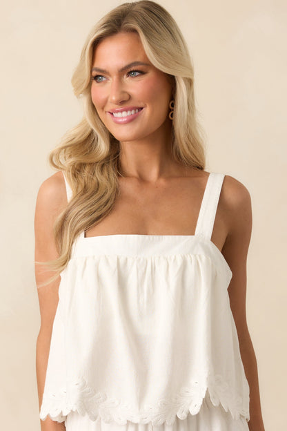 Z Supply White Annecy Embroidered Linen Tank