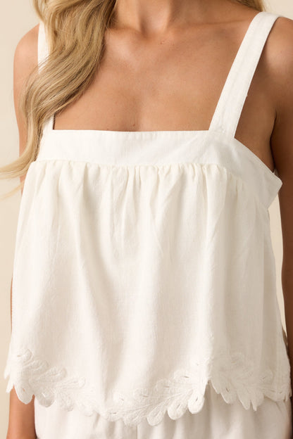 Z Supply White Annecy Embroidered Linen Tank