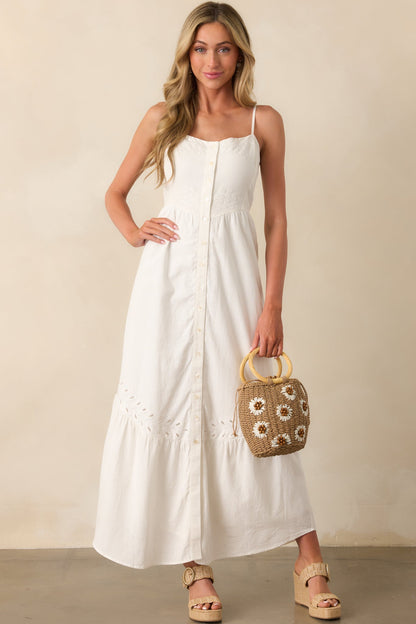 Z Supply White Citadelle Embroidered Linen Maxi Dress