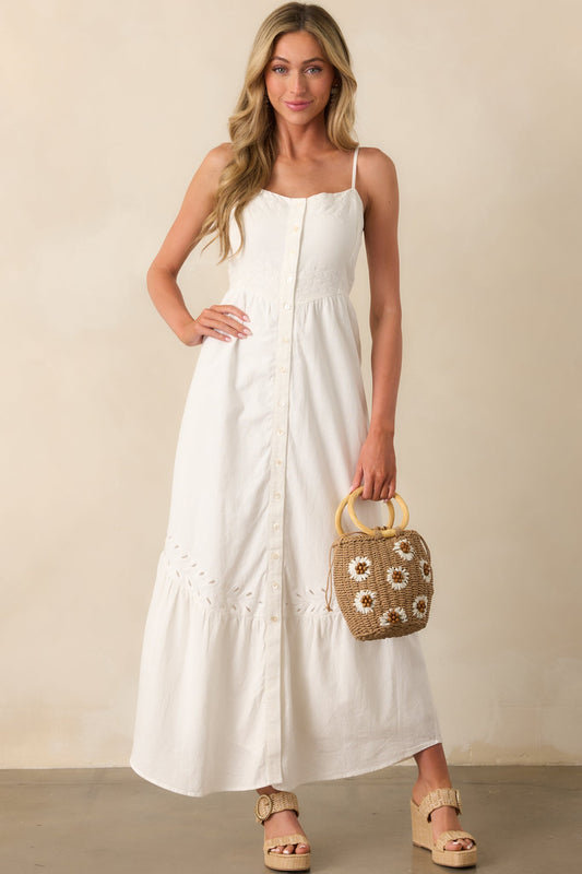 Z Supply White Citadelle Embroidered Linen Maxi Dress