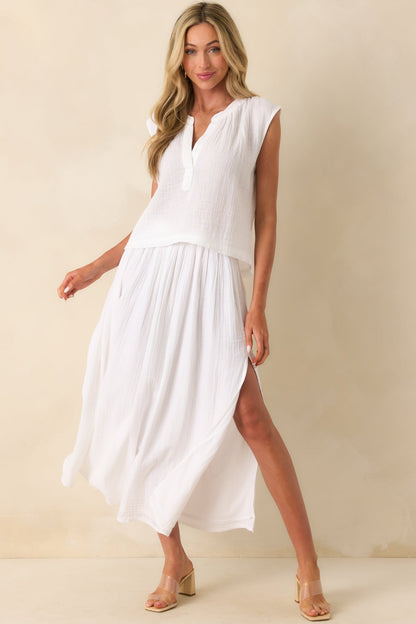 Z Supply White Cotton Cliffside V-Neck Airy Gauze Top