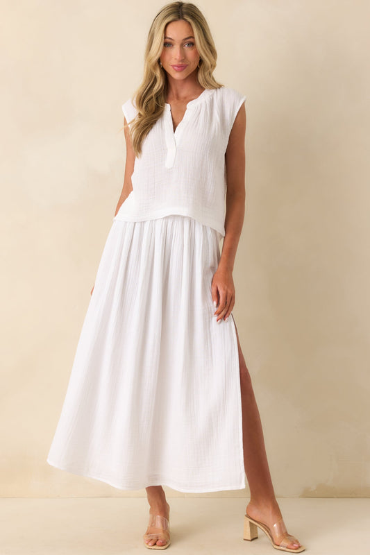 Z Supply White Cotton Reina Airy Gauze Midi Skirt