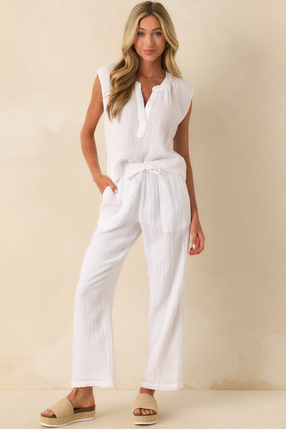 Z Supply White Cotton Plaza Airy Gauze Ankle Pants
