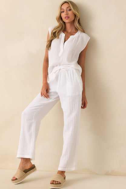 Z Supply White Cotton Plaza Airy Gauze Ankle Pants